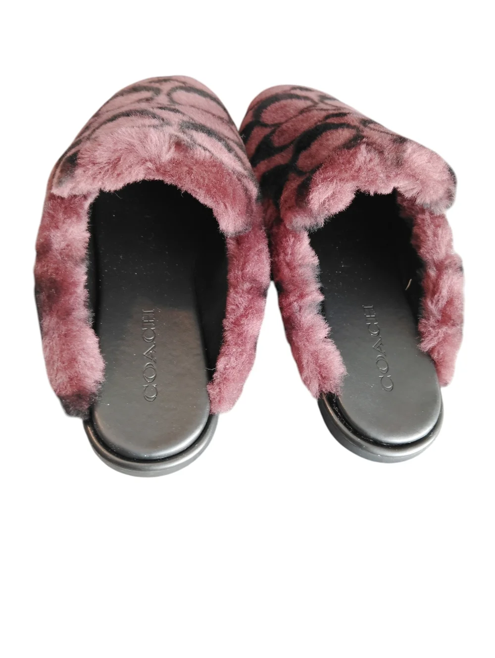COACH Plush Logo Shearling Slippers In Merlot Sz 10 NWT - Picture 4 of 10